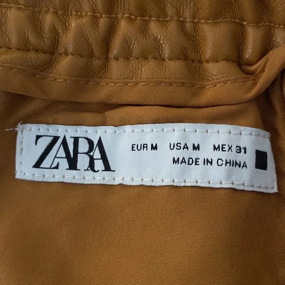NWOT Zara fabulous faux leather camel color jogger trousers w/ great pockets - Picture 13 of 14